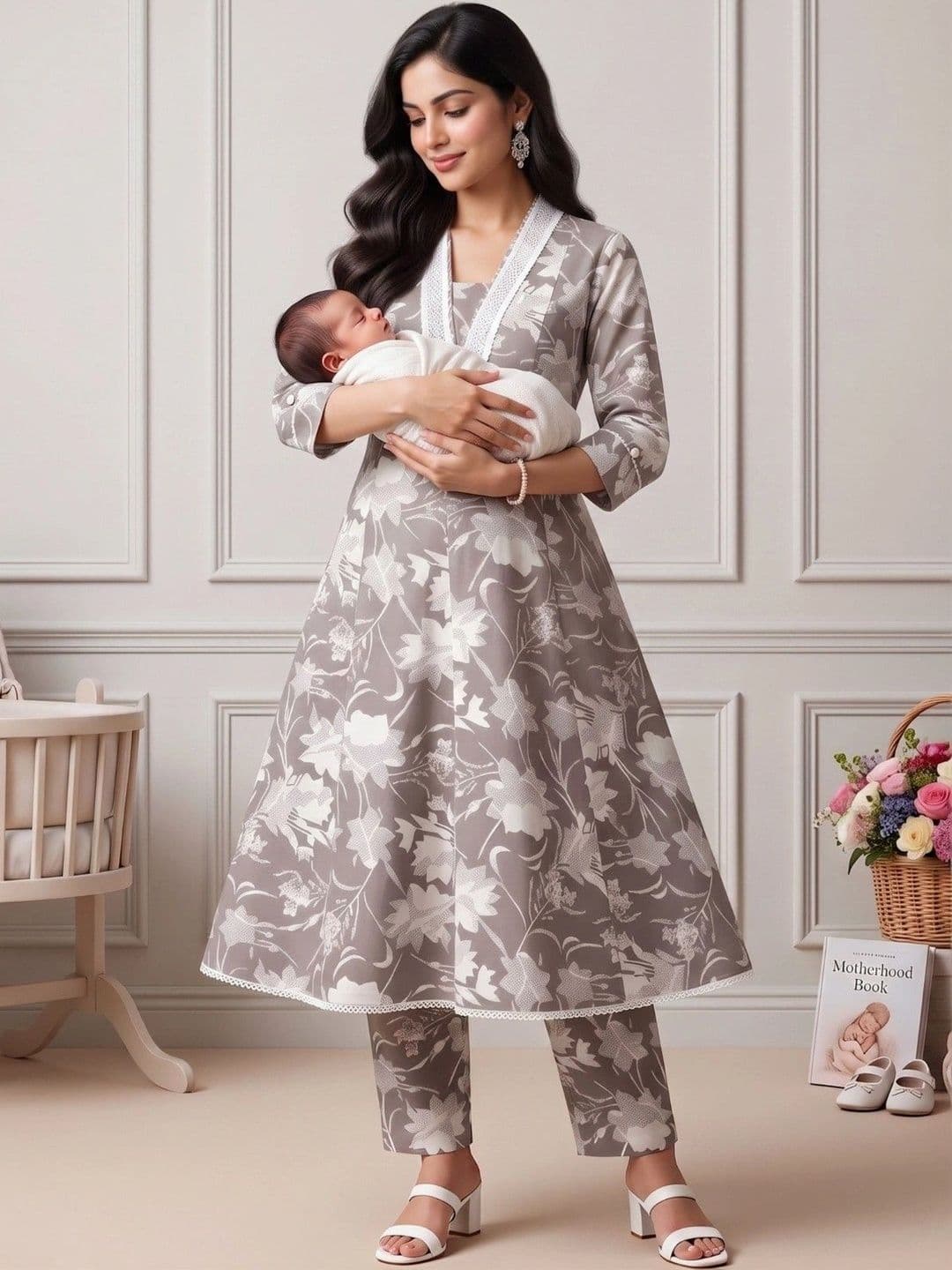 DUMMY SHAPE Women Floral Printed Empire Kurta with Trousers thumbnail 5