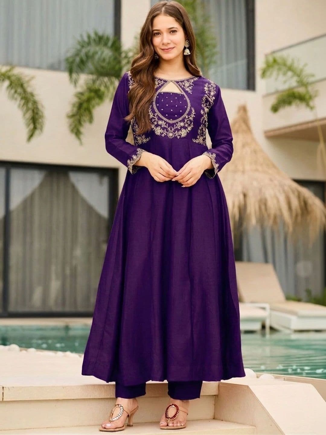 KALINI Women Ethnic Motifs Embroidered Empire Thread Work Kurta with Trousers & With Dupatta thumbnail 5