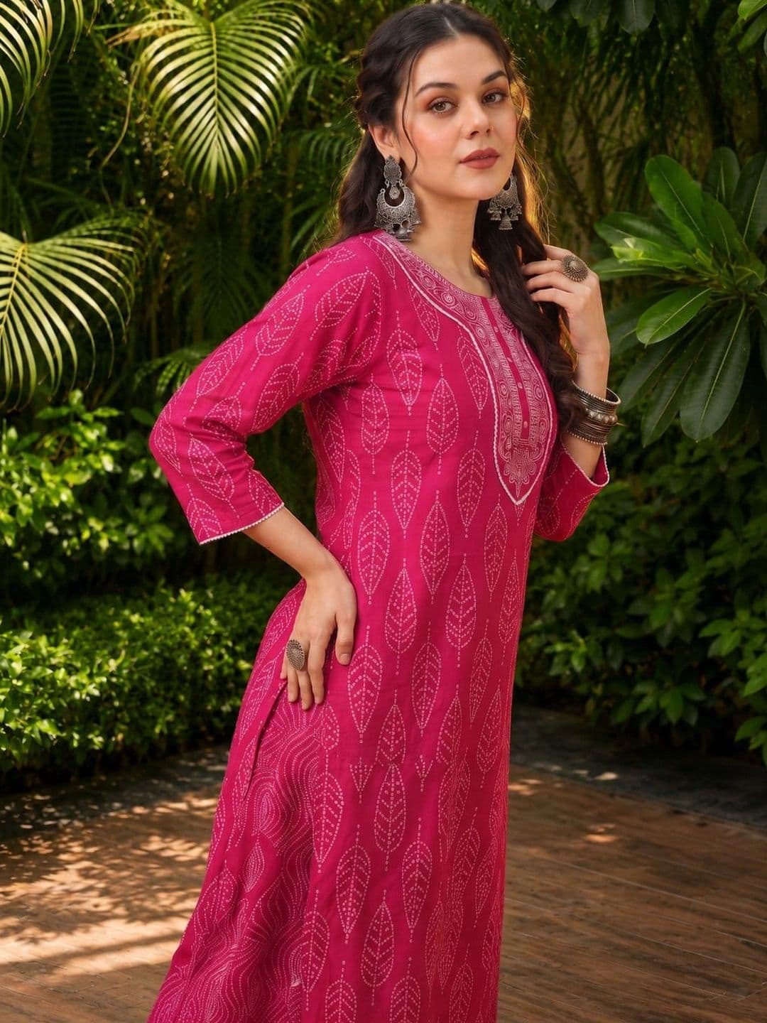KJFAB Women Ethnic Motifs Printed Regular Pure Cotton Kurta with Trousers thumbnail 3
