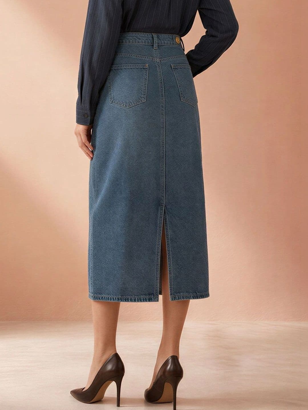 ATELIER REBEL Women Back Slit Midi Straight Skirt thumbnail 4