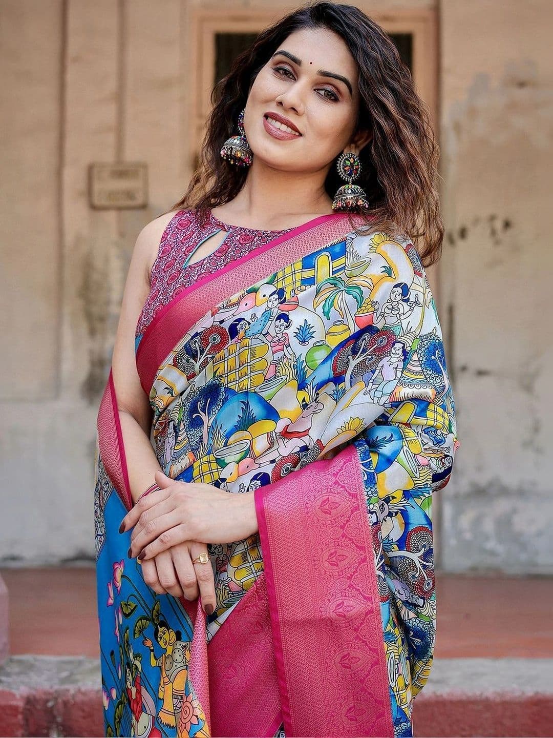 Satrani Kalamkari Zari Silk Blend Designer Saree thumbnail 4