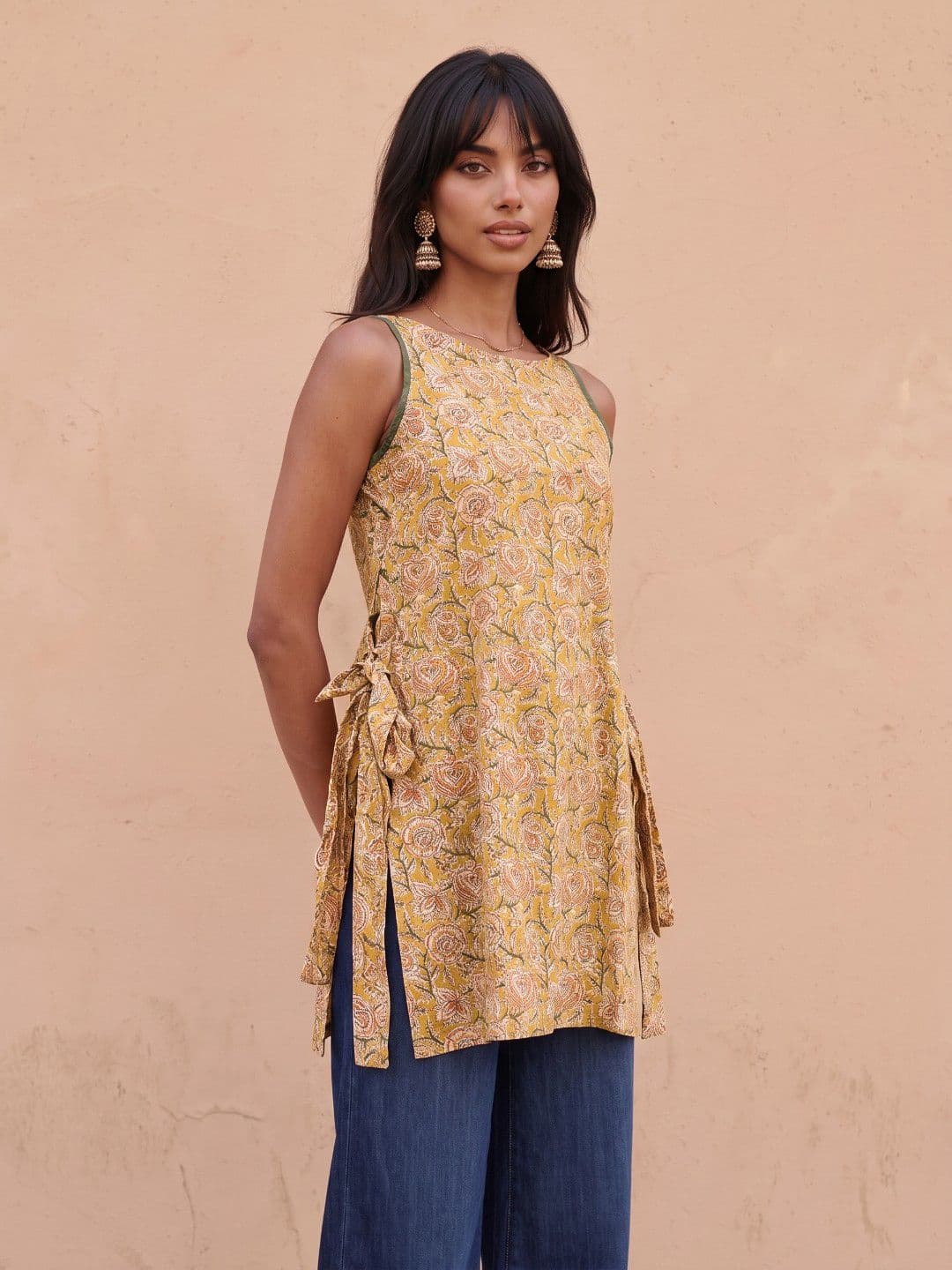 fusion by glitchez Floral Printed Straight Kurti With Tie-Ups - view 1