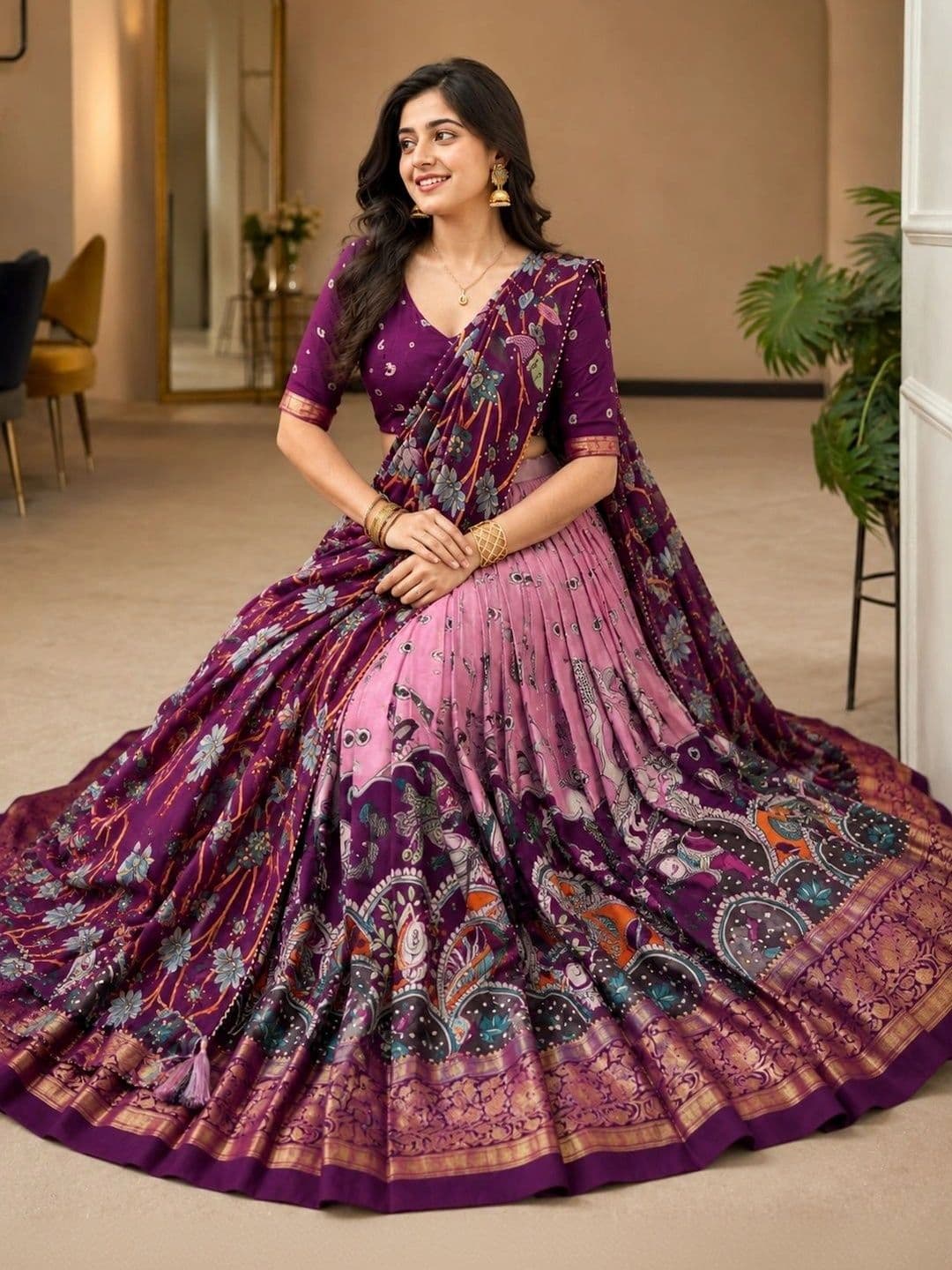KALINI Embellished Ready to Wear Lehenga & Unstitched Blouse With Dupatta thumbnail 3