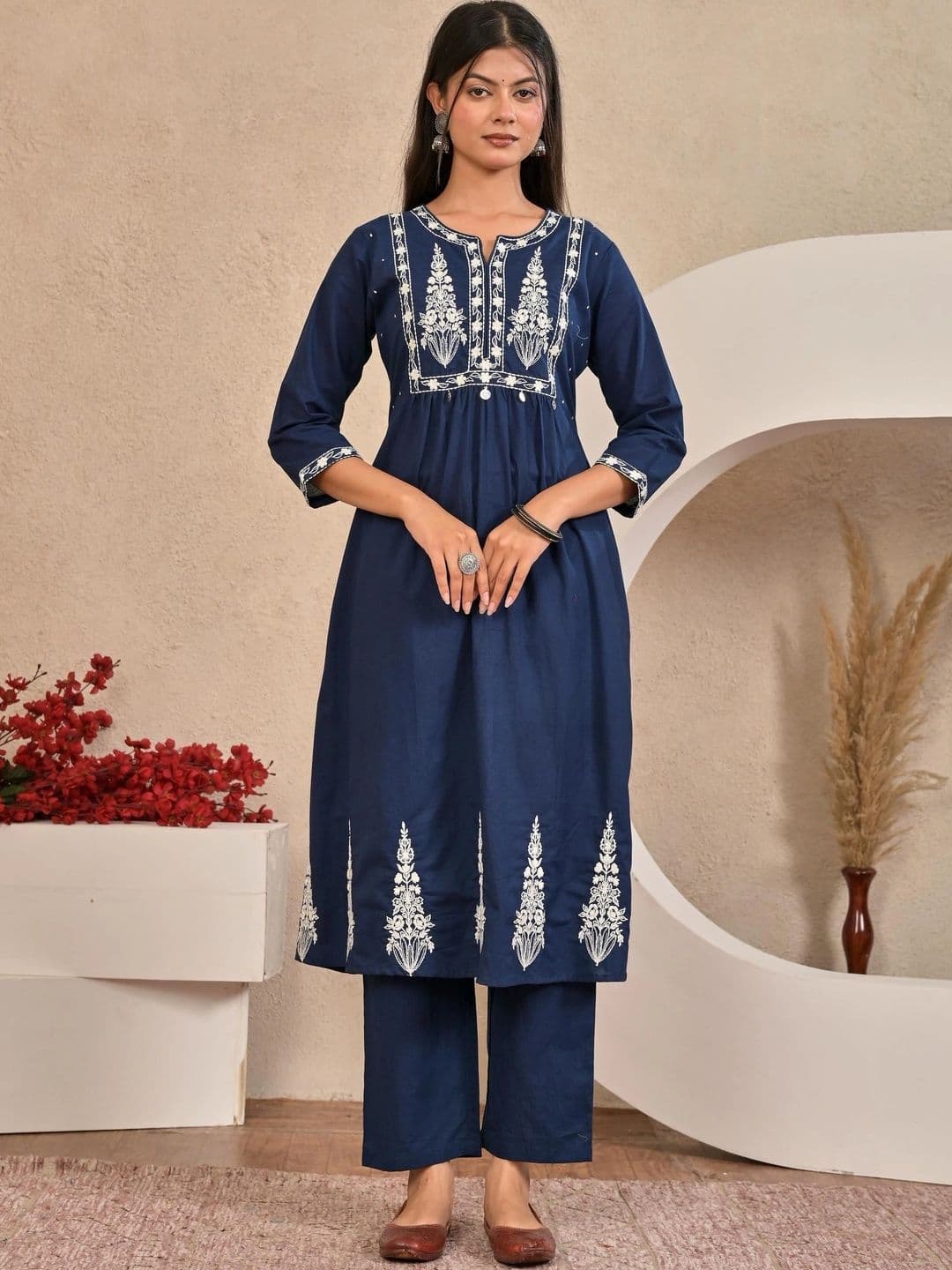 Yashee Women Ethnic Motifs Embroidered Empire Pure Cotton Kurta with Trousers & With Dupatta thumbnail 5