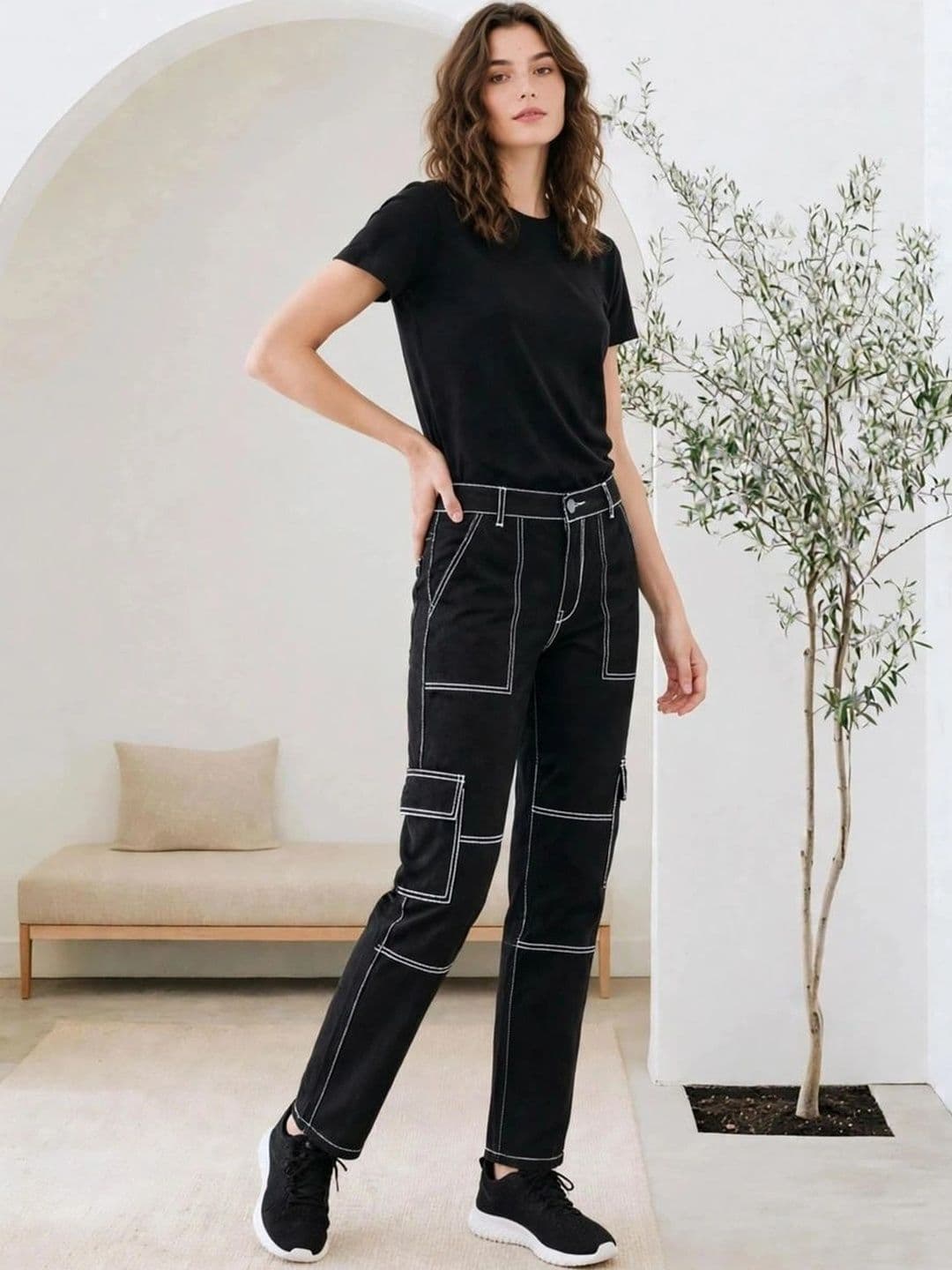 SZN Women Mid-Rise Cargo Jeans thumbnail 5