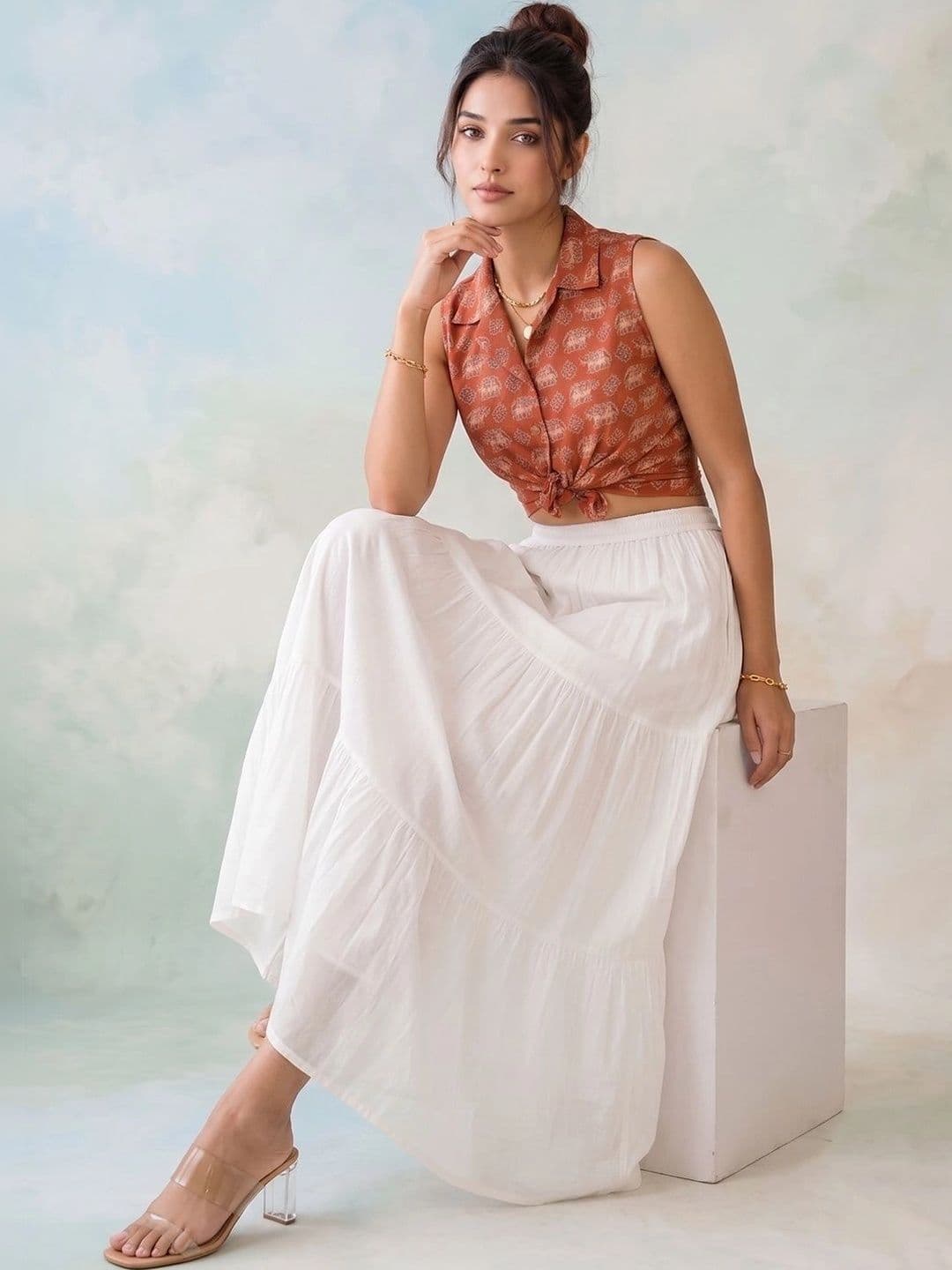 AADVIKA Women Tiered Maxi Tiered Skirt thumbnail 6