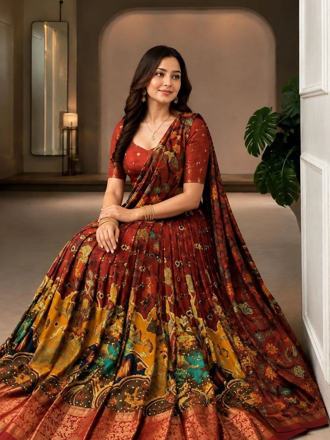 KALINI Printed Ready to Wear Lehenga & Unstitched Blouse With Dupatta thumbnail 3