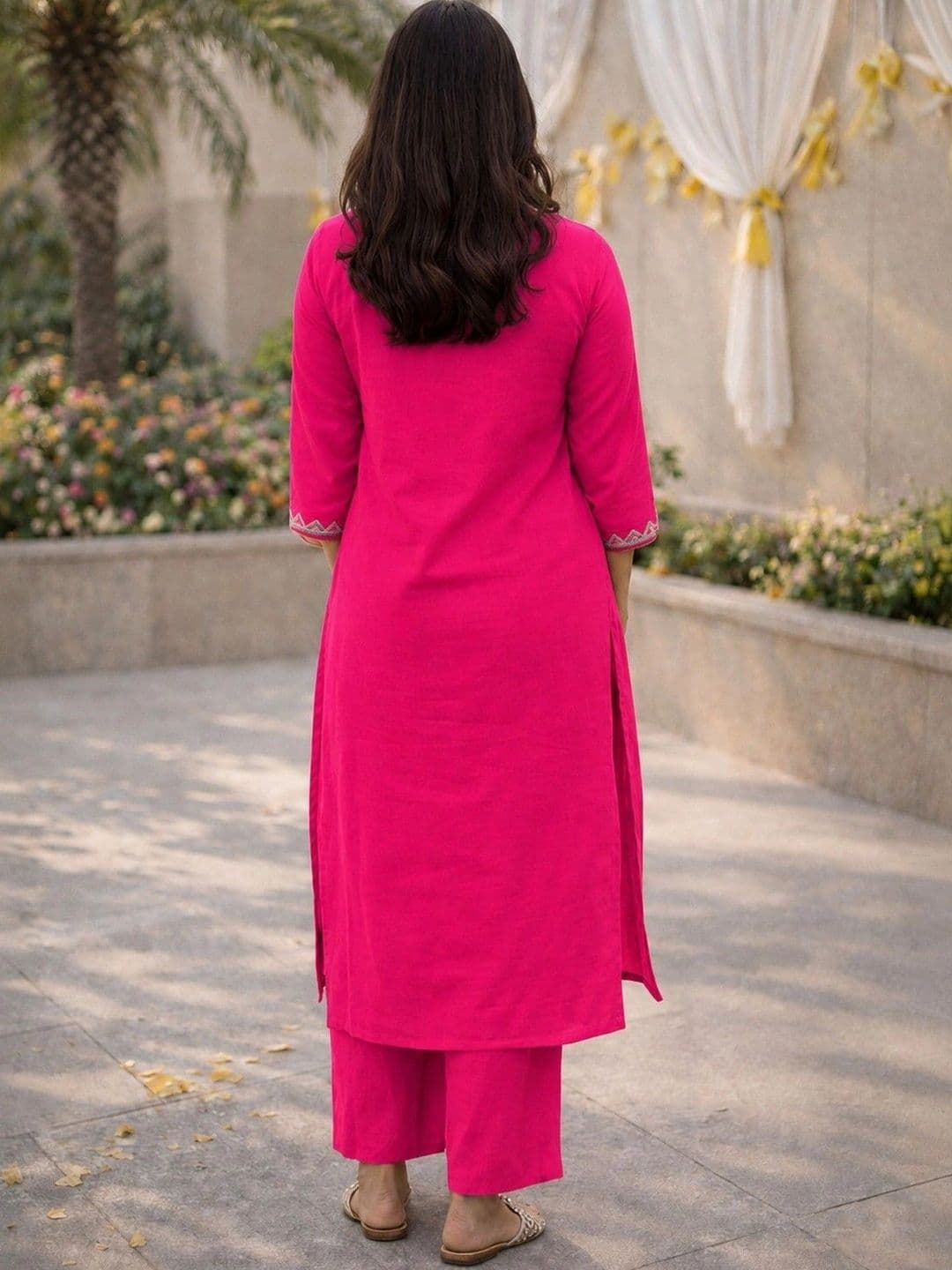 Moda Rapido Women Ethnic Motifs Embroidered Regular Thread Work Pure Cotton Kurta with Palazzos thumbnail 3