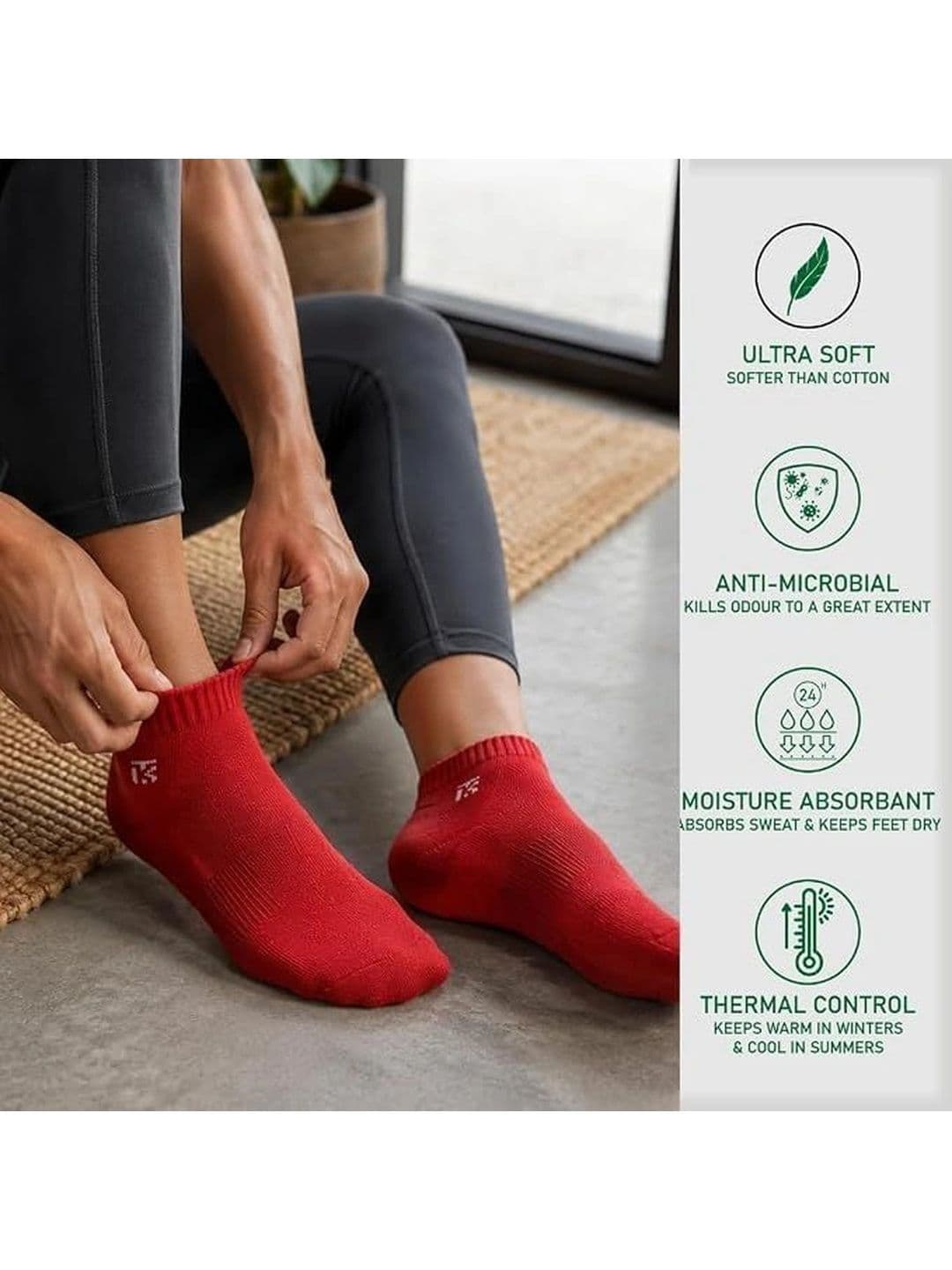Kikitoes Men Pack of 2 Bamboo Assorted Solid Ankle Socks Soft Breathable Cushioned thumbnail 2