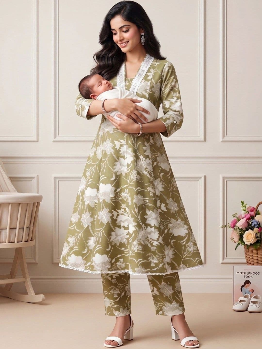 DUMMY SHAPE Women Floral Printed Empire Kurta with Trousers thumbnail 6