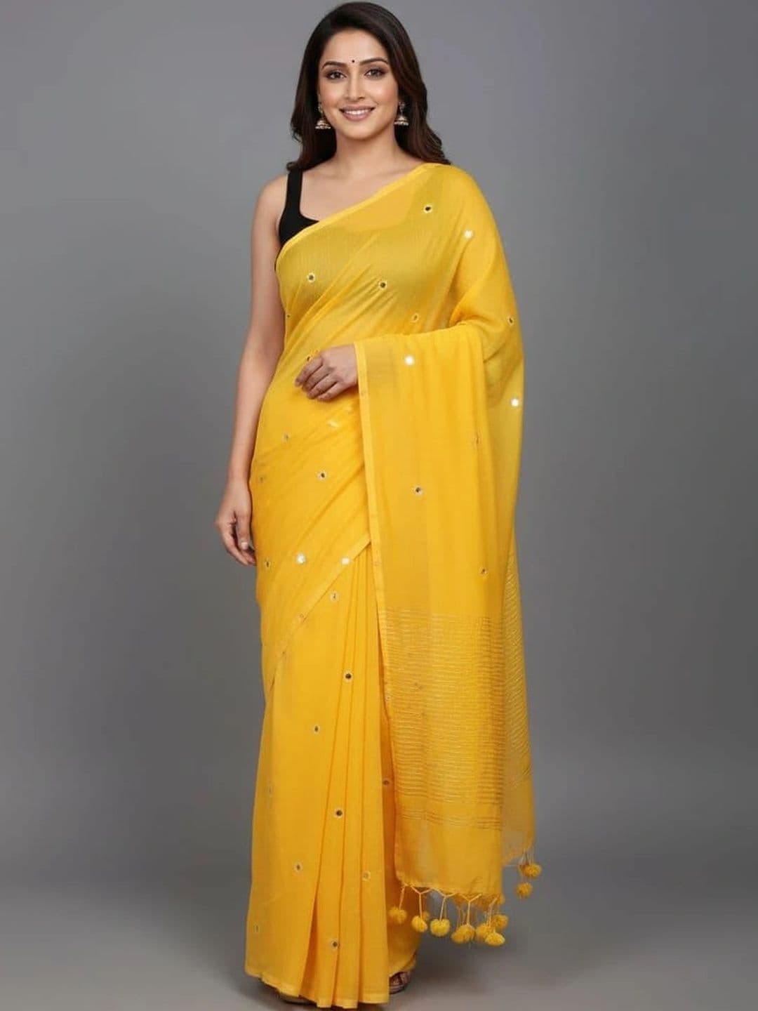 AURIC LOFT Mirror Work Pure Cotton Khadi Saree - view 1