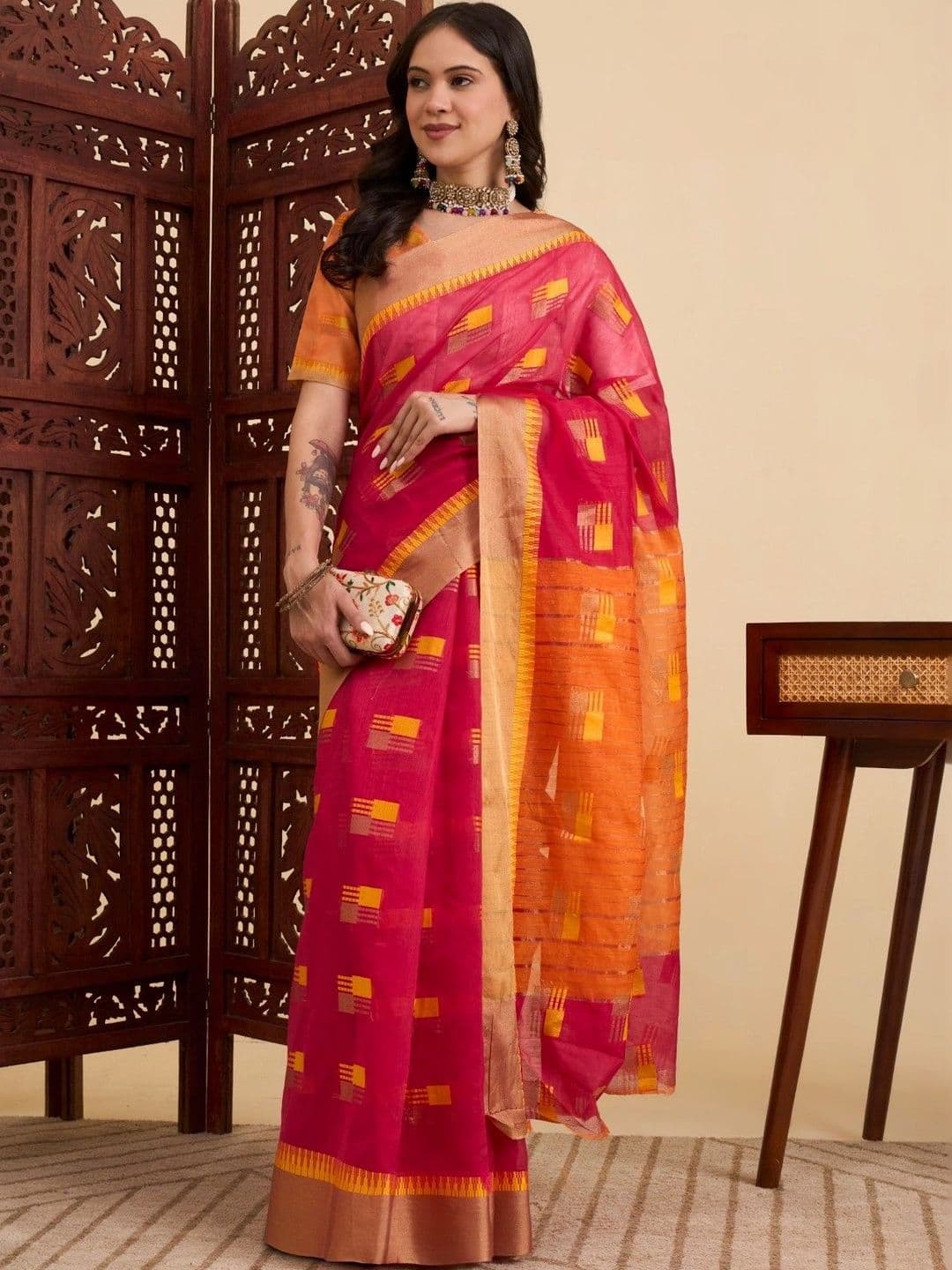 Sangria Woven Design Zari Designer Kota Saree thumbnail 6