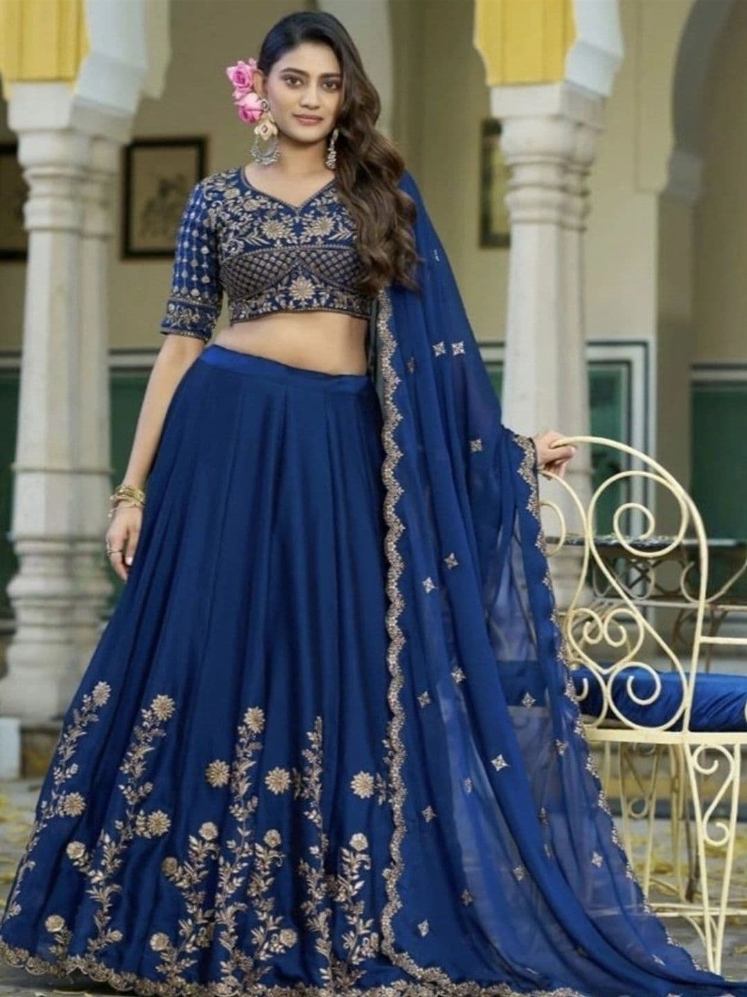 KALINI Embroidered Ready to Wear Lehenga & Unstitched Blouse With Dupatta thumbnail 2