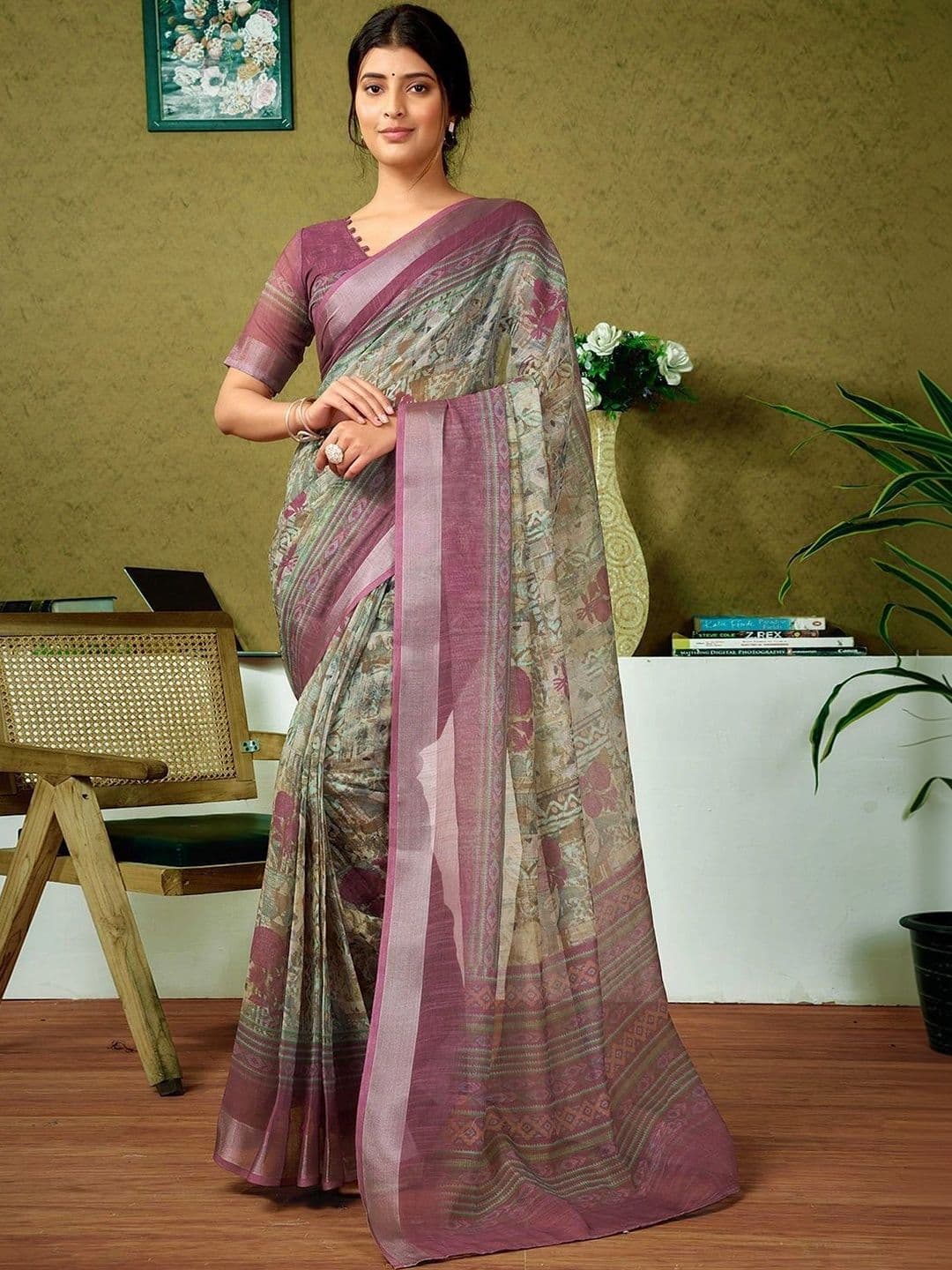 Satrani Zari Pure Linen Designer Saree - view 1