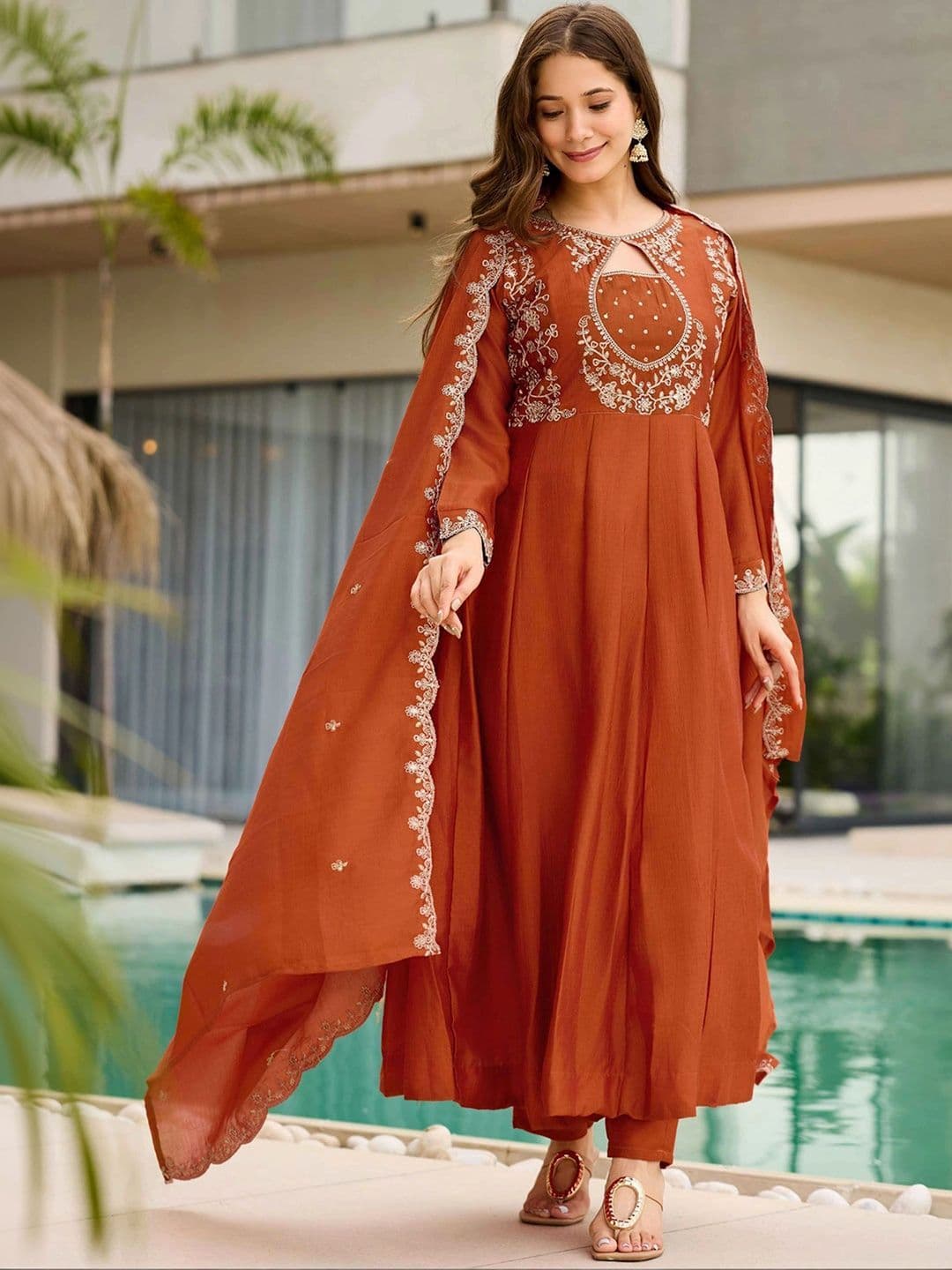 KALINI Women Embroidered Panelled Thread Work Kurta with Trousers & With Dupatta thumbnail 7