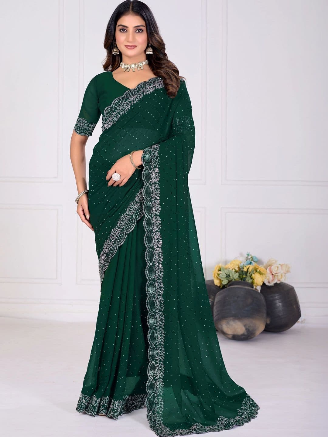 RENBRIZA Embellished Poly Georgette Saree thumbnail 7