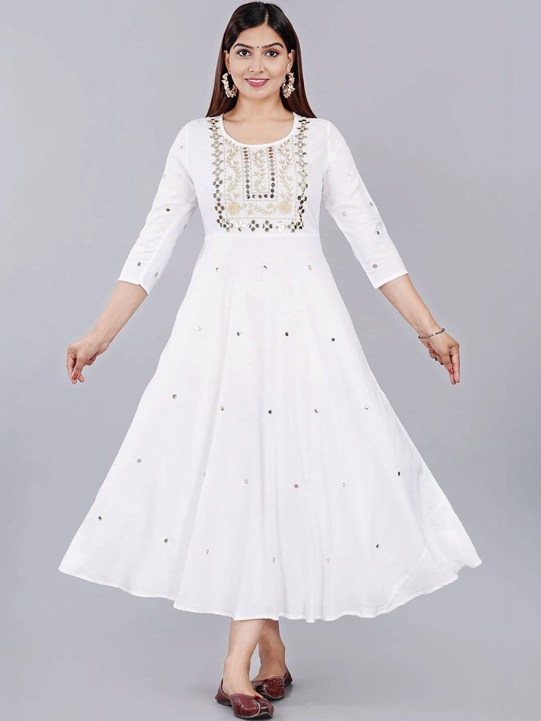 CANGO Women Floral Embroidered Fit & Flare Ethnic Dress - view 1