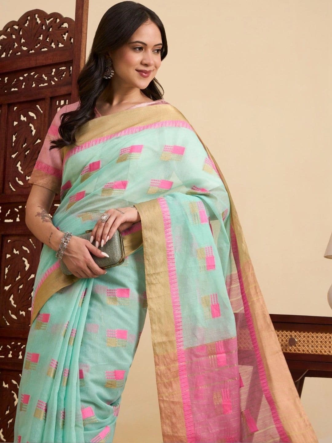Sangria Woven Design Zari Designer Kota Saree thumbnail 3