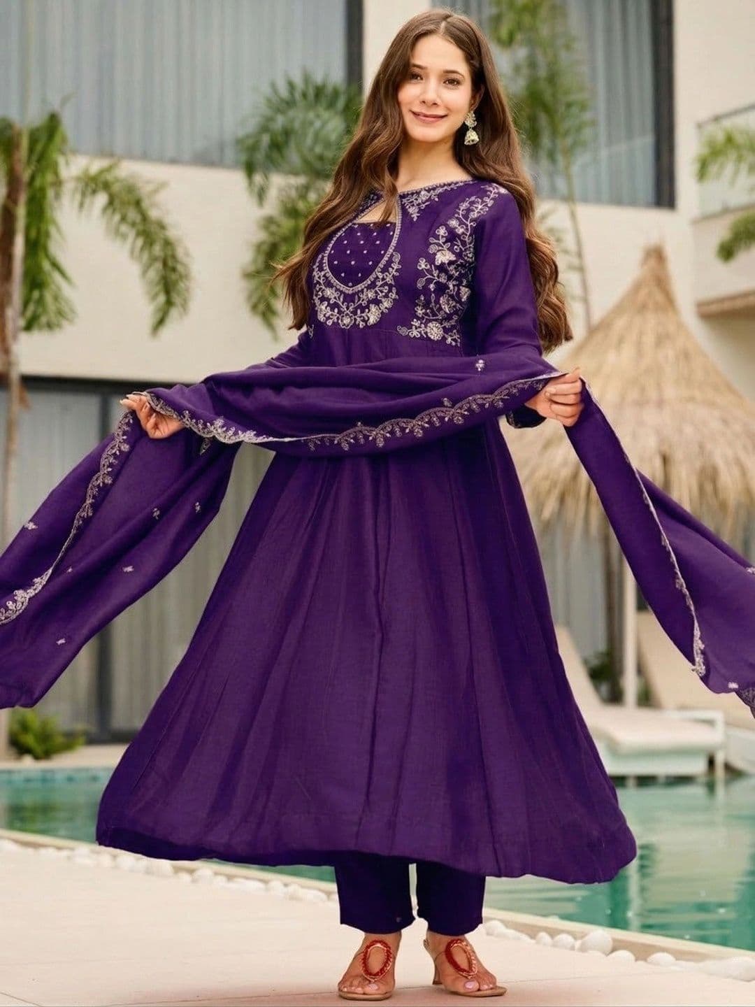 FoxDX Women Ethnic Motifs Embroidered Regular Thread Work Kurta with Trousers & With Dupatta thumbnail 5