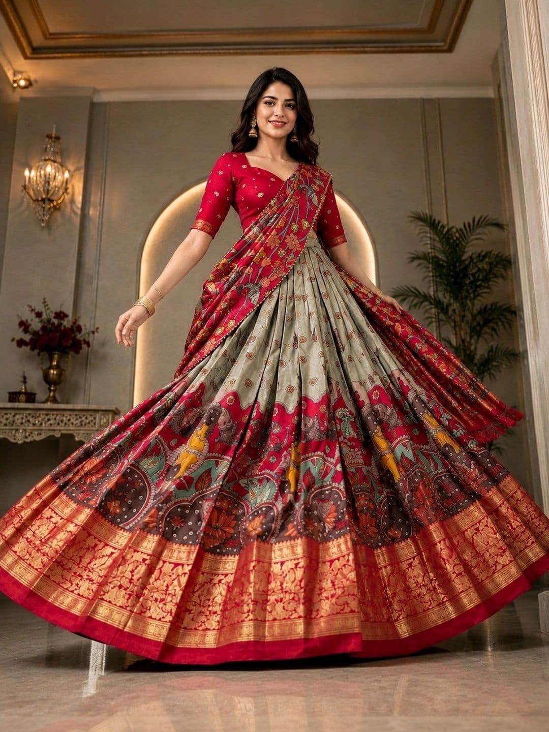 KALINI Embellished Ready to Wear Lehenga & Unstitched Blouse With Dupatta thumbnail 3