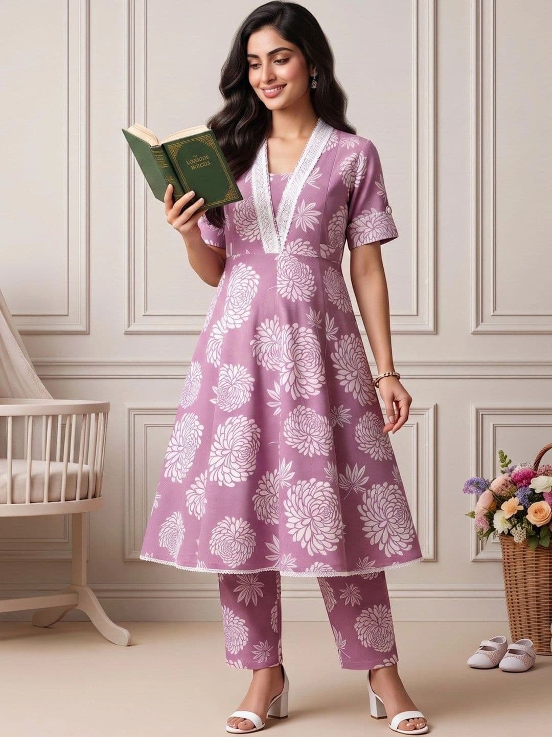 DUMMY SHAPE Women Floral Printed Empire Kurta with Trousers thumbnail 2