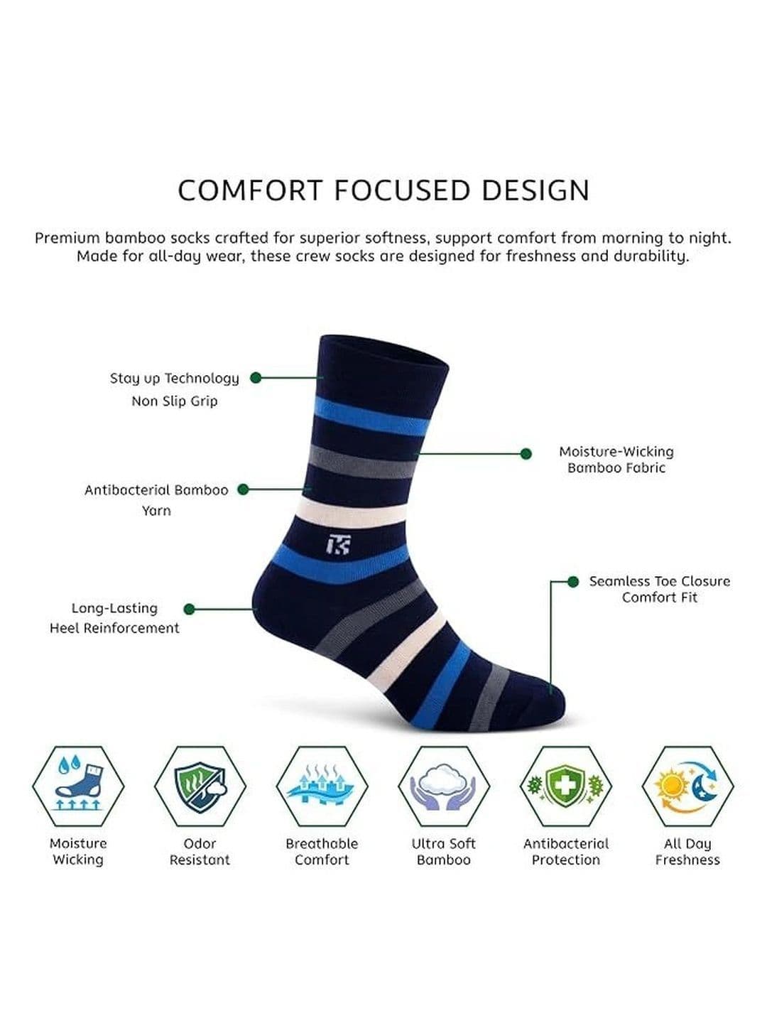 Kikitoes Men Pack of 2 Assorted Striped Calf Length Socks thumbnail 2
