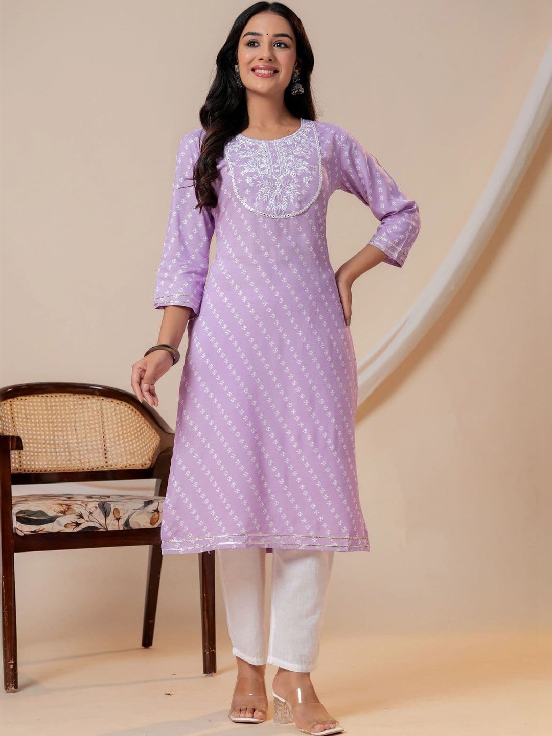 JAIPUR SARAI Women Ethnic Motifs Printed Thread Work Kurta thumbnail 3