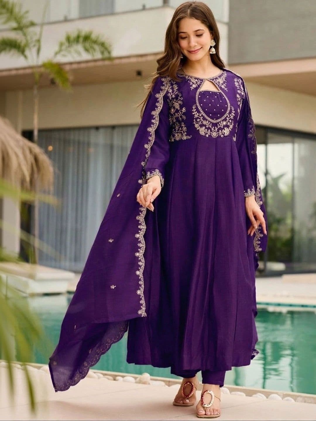 FoxDX Women Ethnic Motifs Embroidered Regular Thread Work Kurta with Trousers & With Dupatta thumbnail 4