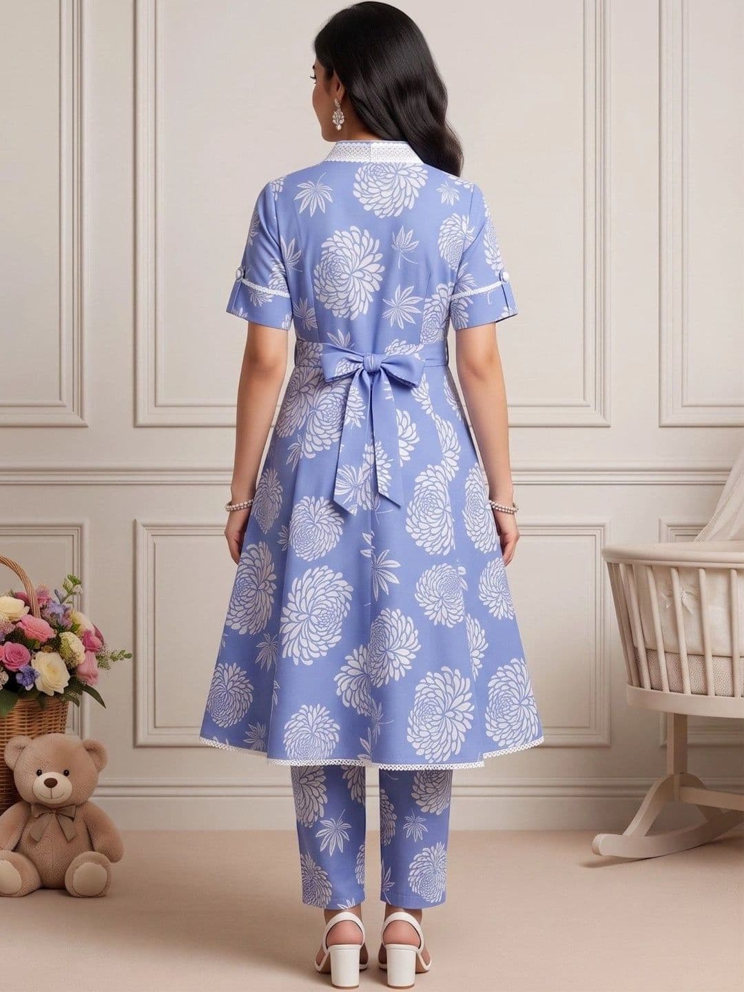 DUMMY SHAPE Women Floral Printed Empire Kurta with Trousers thumbnail 4