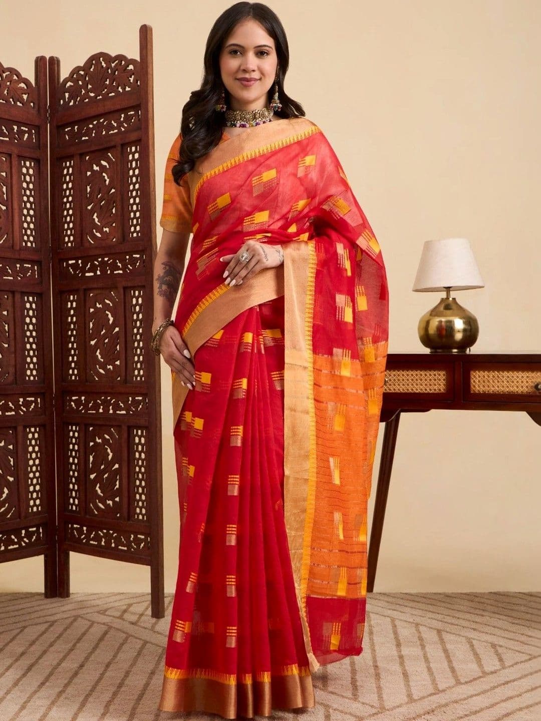 Sangria Woven Design Zari Designer Kota Saree thumbnail 4