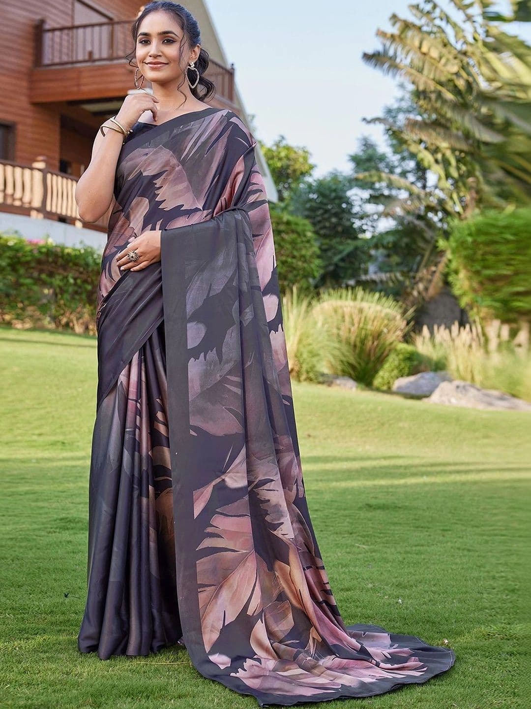 Satrani Floral Satin Designer Saree - view 1