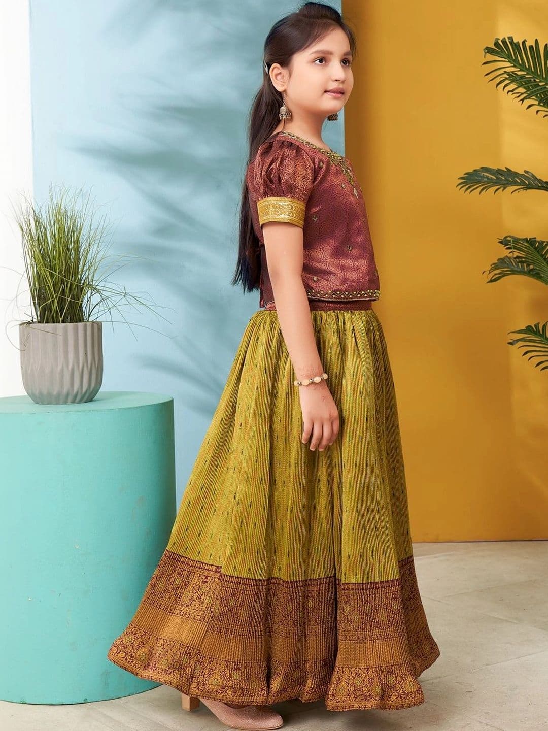 BAESD Girls Embellished Thread Work Ready to Wear Lehenga & thumbnail 2