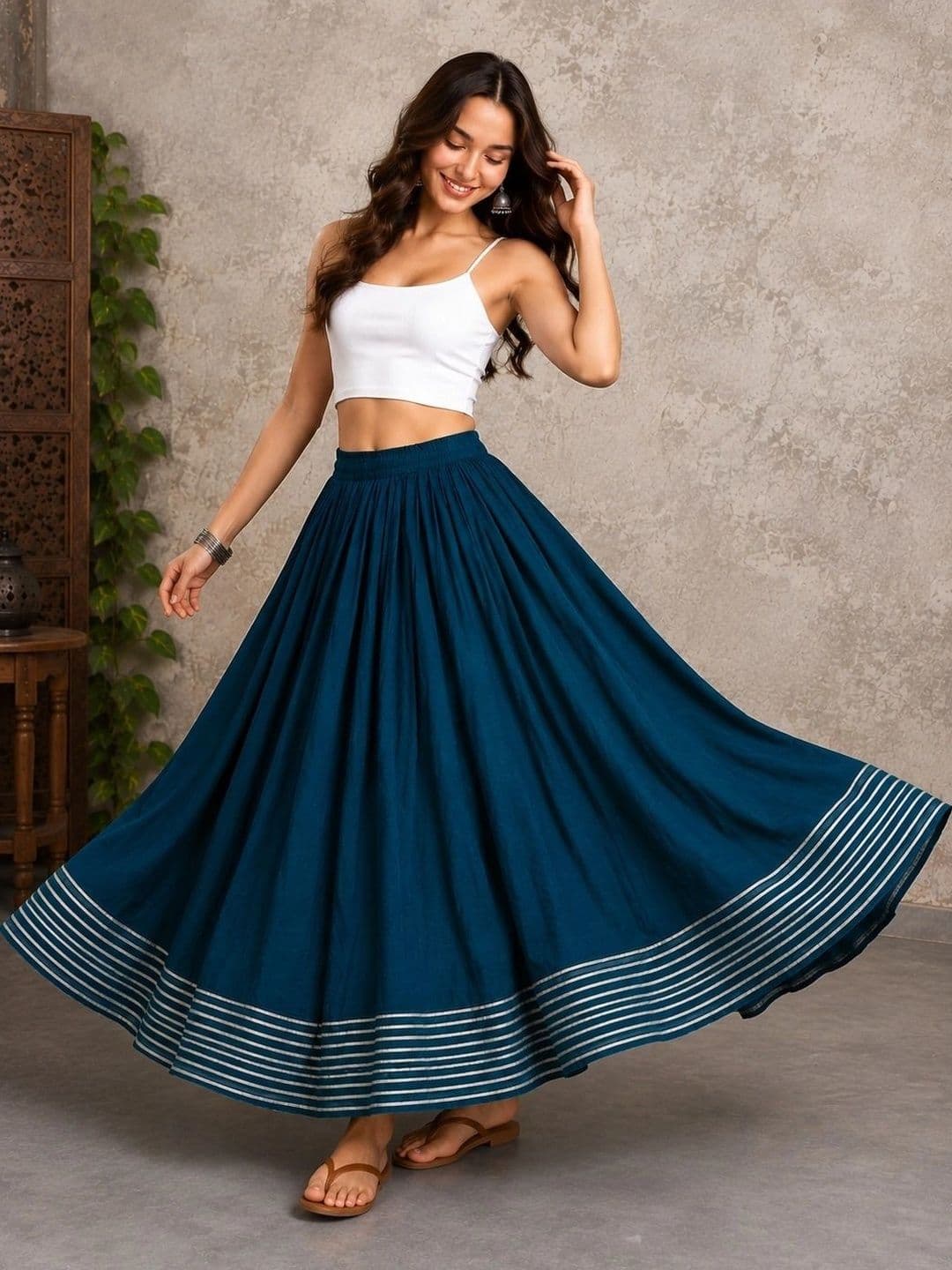 GKRGM FASHION Women Cotton Cotton Cambric Maxi Flared Skirt thumbnail 3
