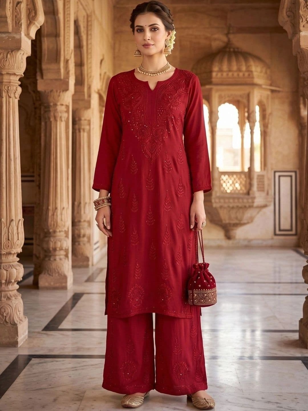 Meiraas Studios Women Ethnic Motifs Embroidered Regular Thread Work Kurta with Palazzos - view 1