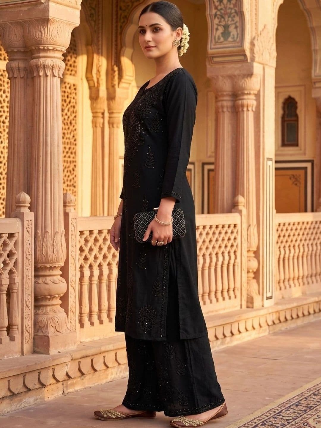 Meiraas Studios Women Ethnic Motifs Embroidered Regular Thread Work Kurta with Palazzos thumbnail 5
