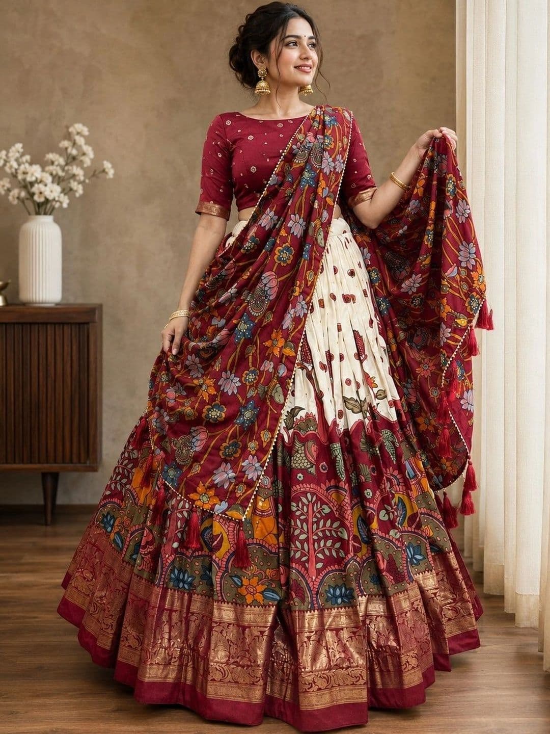 KALINI Embellished Thread Work Ready to Wear Lehenga & Unstitched Blouse With Dupatta thumbnail 5