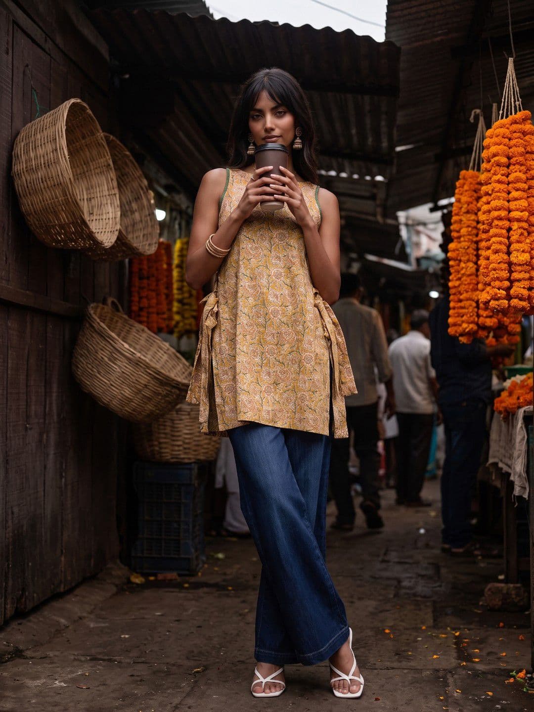 fusion by glitchez Floral Printed Straight Kurti With Tie-Ups thumbnail 5