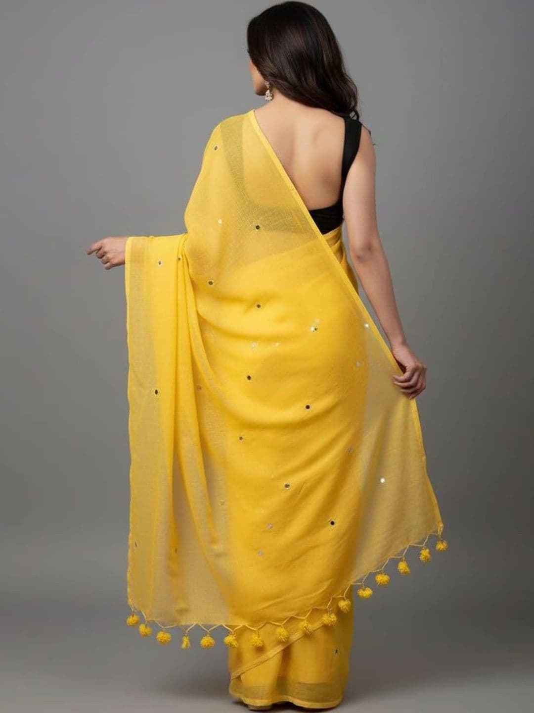 AURIC LOFT Mirror Work Pure Cotton Khadi Saree thumbnail 3