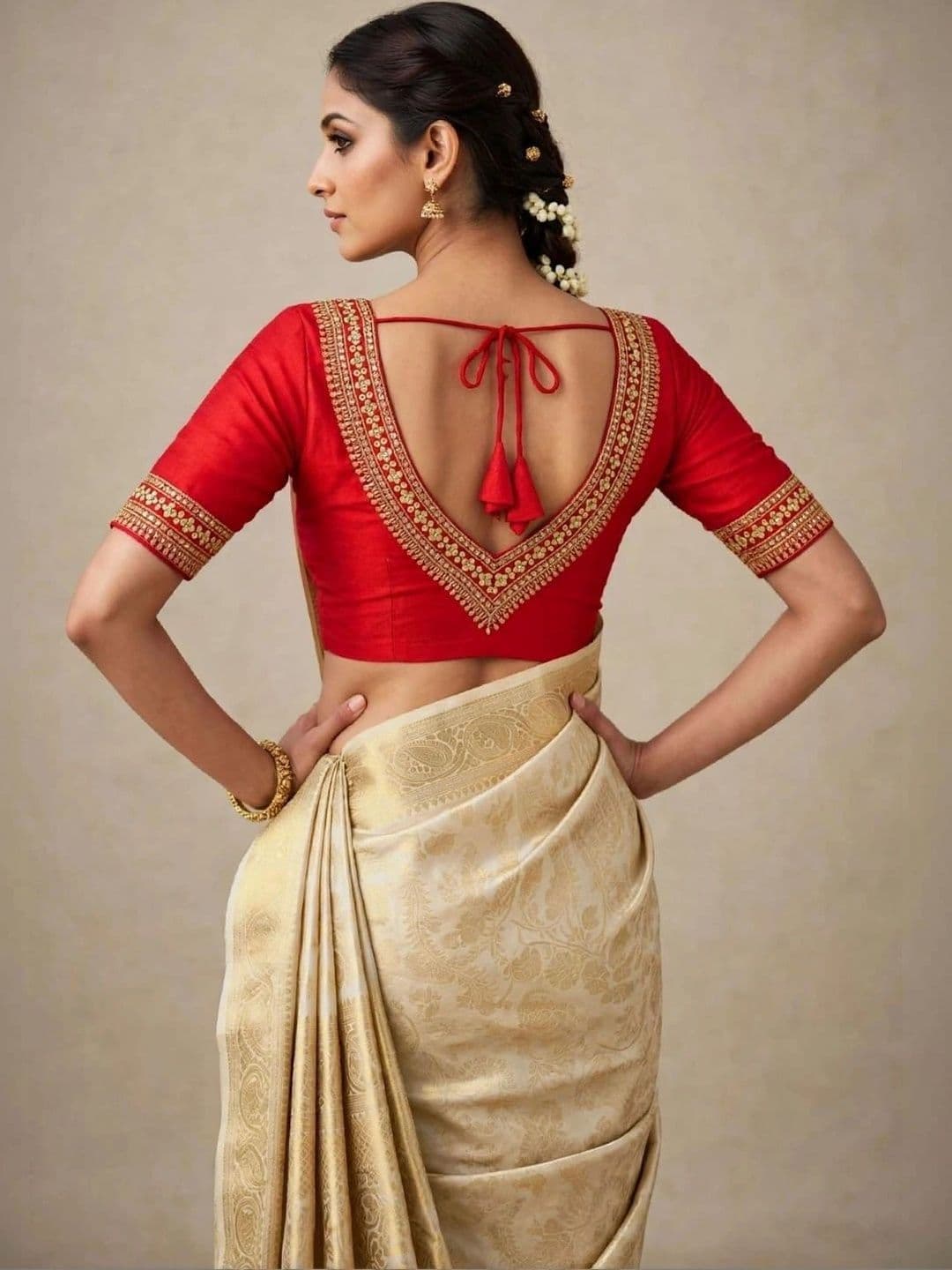Binatex Cotton Embroidered Zari Saree Blouse thumbnail 5