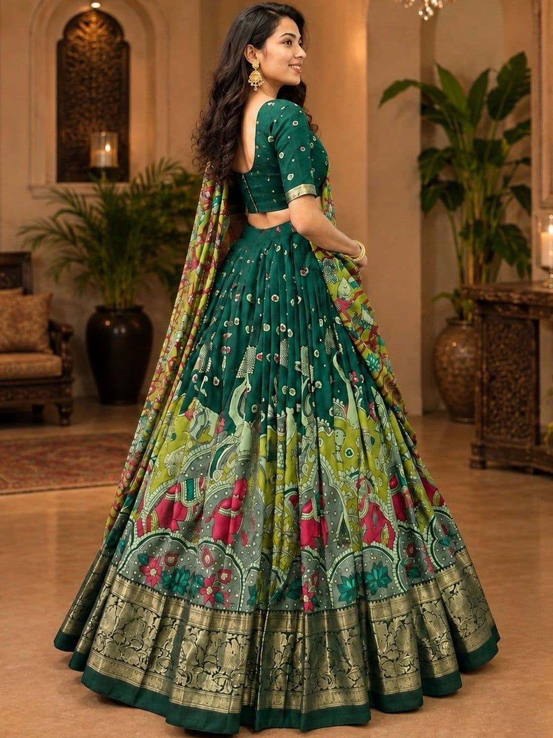 KALINI Embellished Thread Work Ready to Wear Lehenga & Unstitched Blouse With Dupatta thumbnail 4