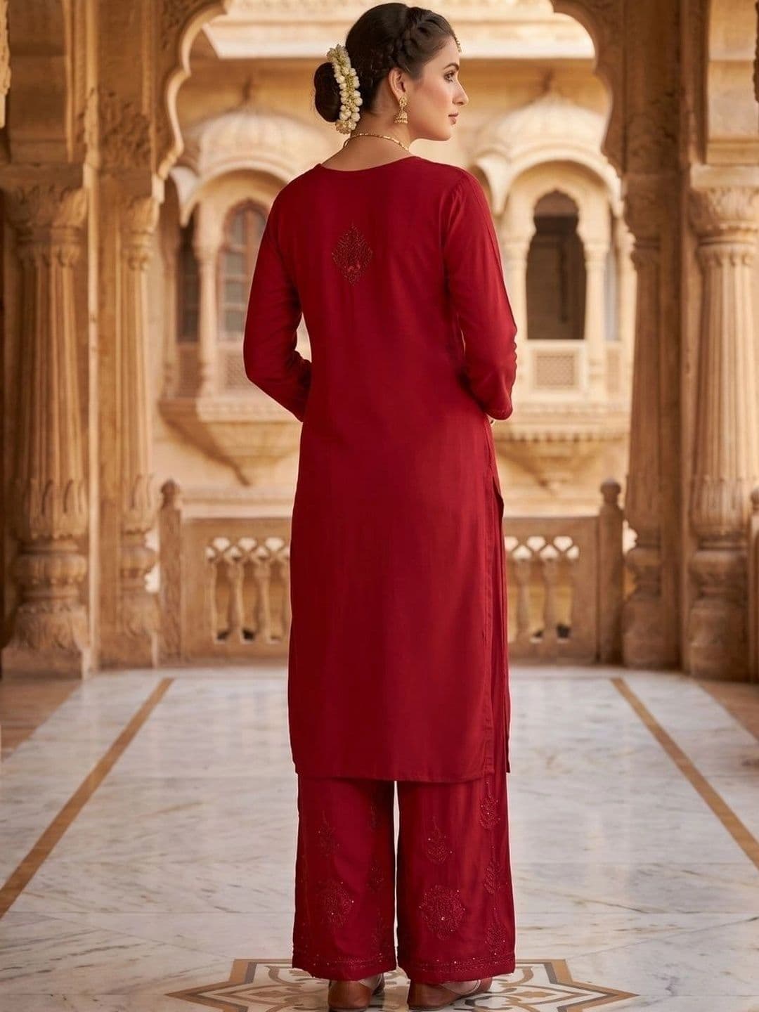 Meiraas Studios Women Ethnic Motifs Embroidered Regular Thread Work Kurta with Palazzos thumbnail 2