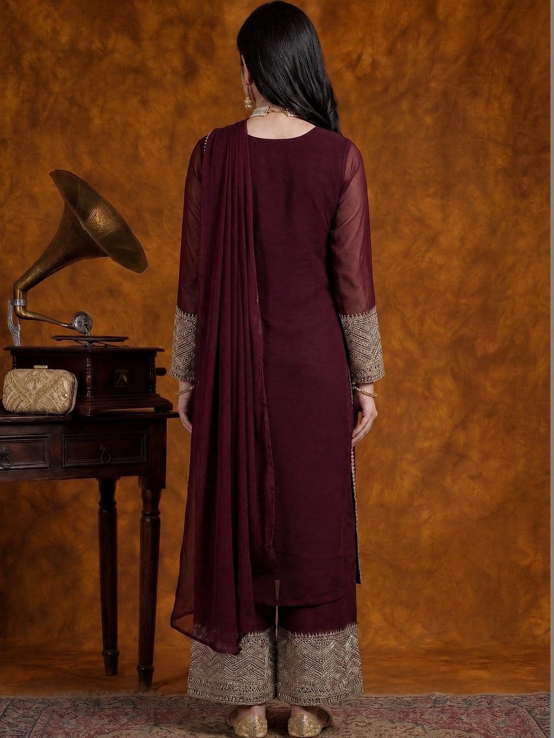 Utsavya Women Ethnic Motifs Embroidered Regular Kurta with Palazzos & With Dupatta thumbnail 3