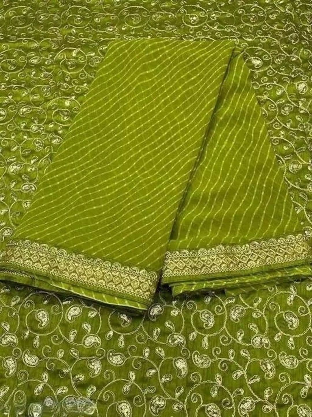 RENBRIZA Leheriya Embroidered Poly Georgette Saree thumbnail 7