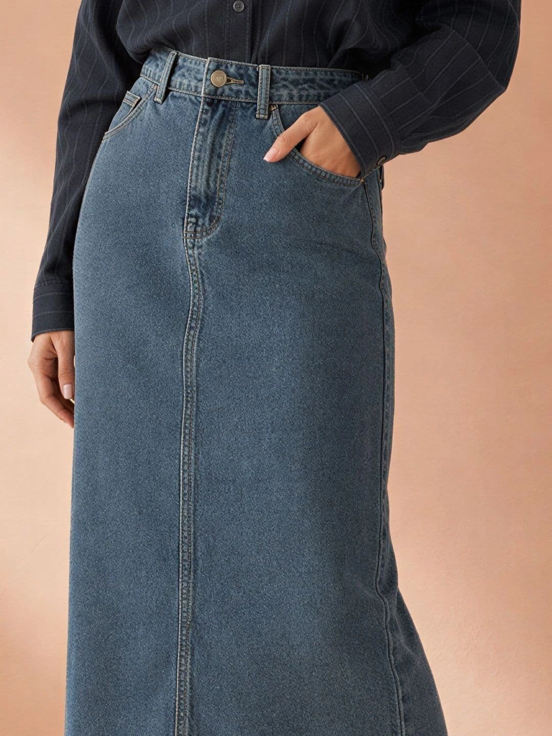ATELIER REBEL Women Back Slit Midi Straight Skirt thumbnail 5