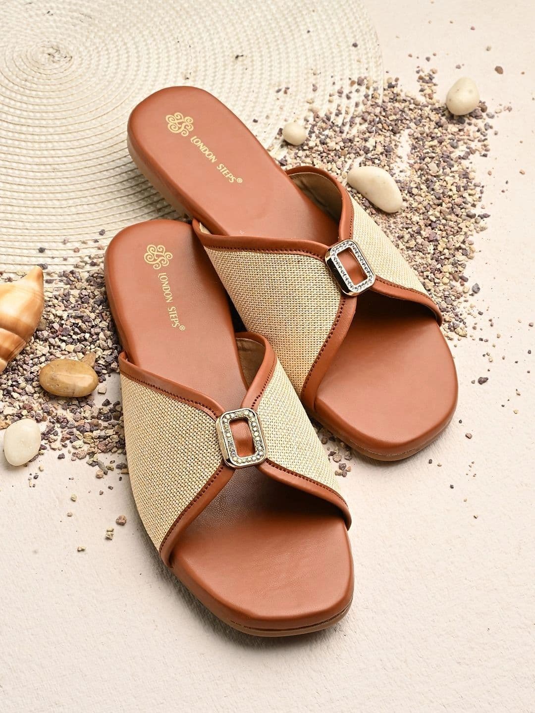 LONDON STEPS Women Textured Woven Design Embellished Flats - view 1