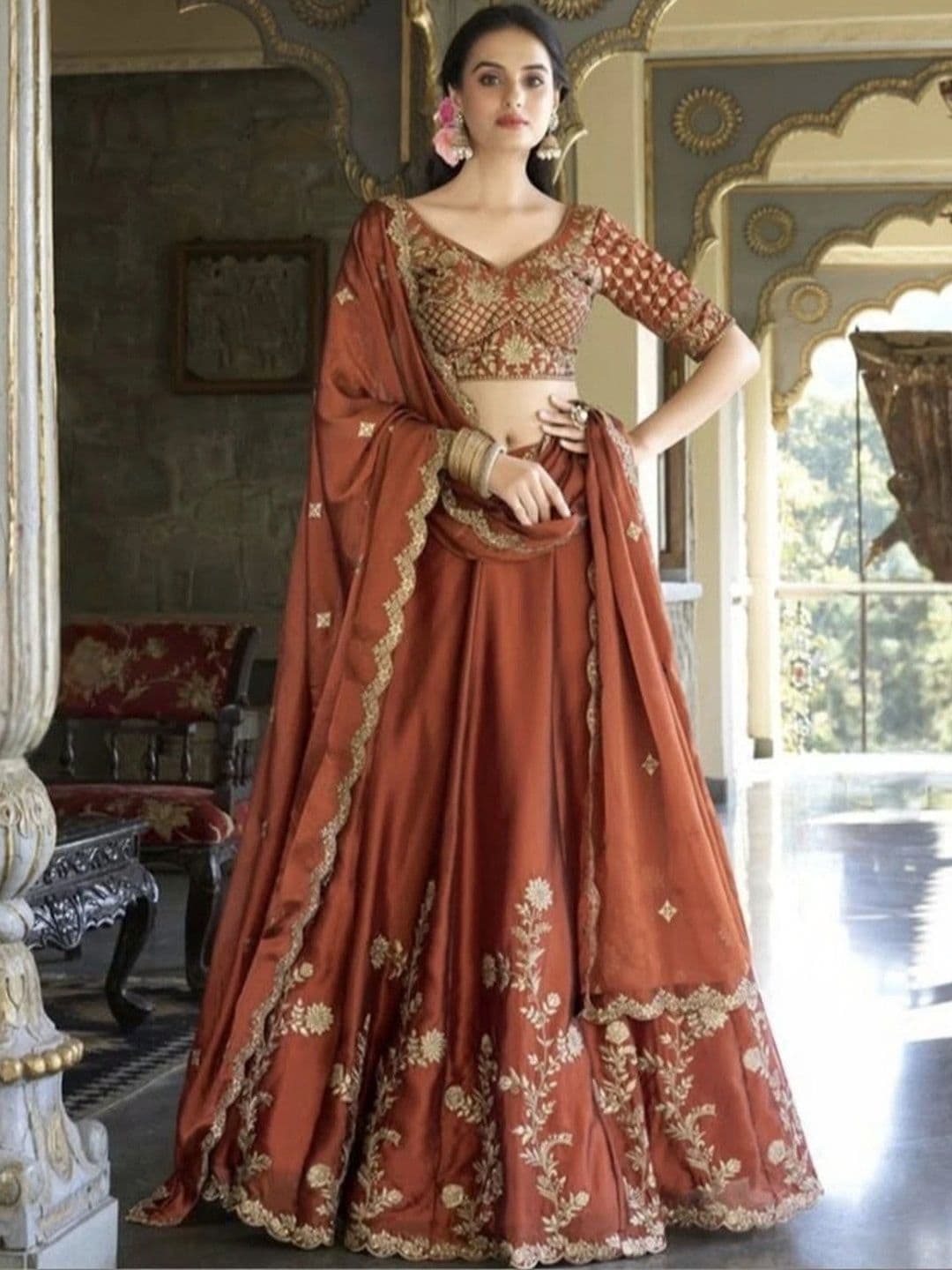 KALINI Women Embroidered Ready to Wear Lehenga & Unstitched Blouse With Dupatta thumbnail 4
