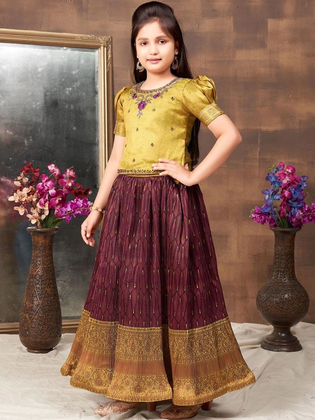 BAESD Girls Embellished Beads and Stones Ready to Wear Lehenga & thumbnail 3