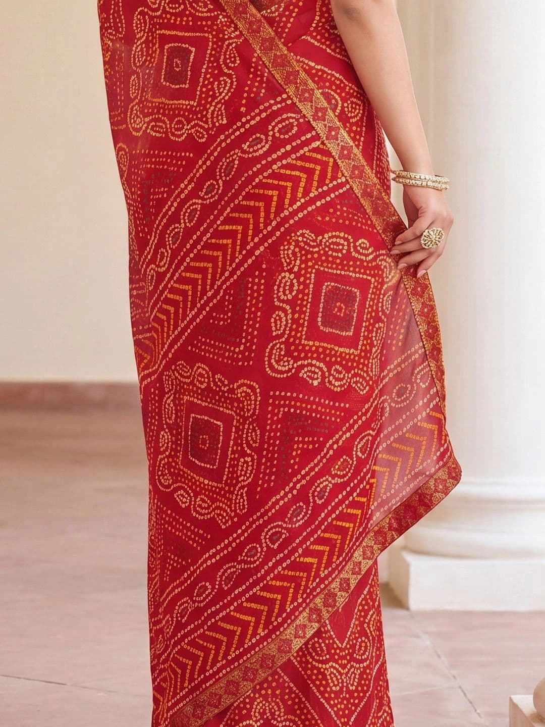 Anouk Rustic Bandhani Poly Chiffon Designer Bandhani Saree thumbnail 7