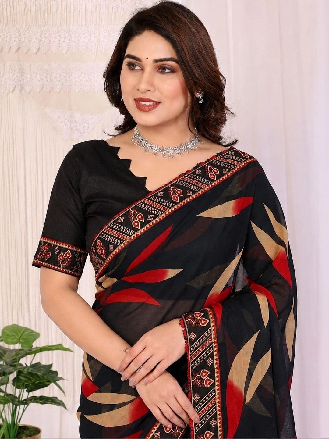 RENBRIZA Poly Georgette Saree - view 1