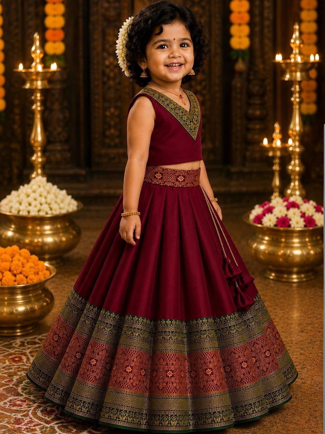 amzira Girls Embroidered Ready to Wear Lehenga & thumbnail 4